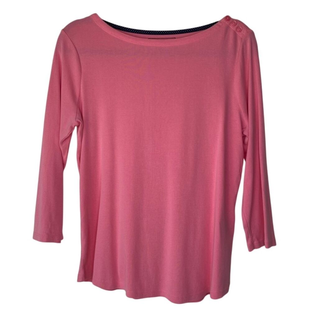 Charter Club Pink 100% Pima Cotton 3/4 Sleeve Boat Neck Shirt Size Medium